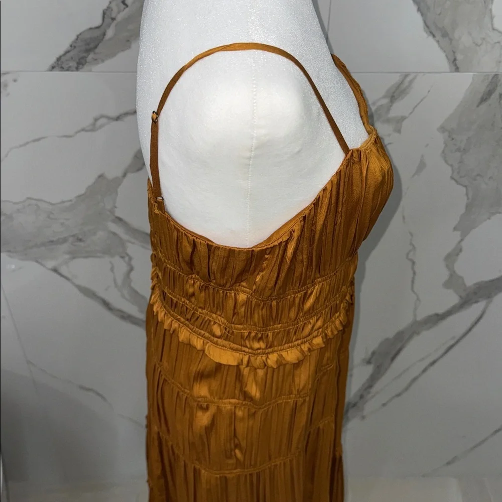 Anthropologie Ruched Slip Tiered Midi Dress Size 8 - Picture 9 of 10